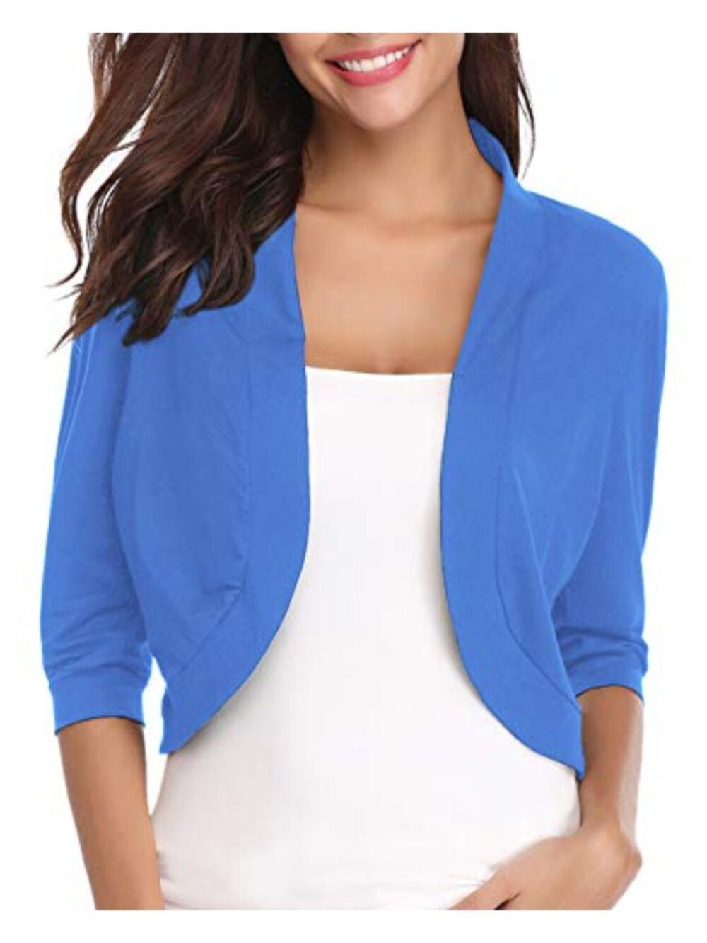 Womens Open Front Bolero Shrug 3/4 Sleeve Cropped Knit Cardigan